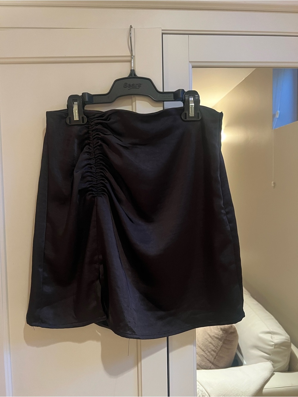 OAK + FORT Black Ruched Satin Mini Skirt